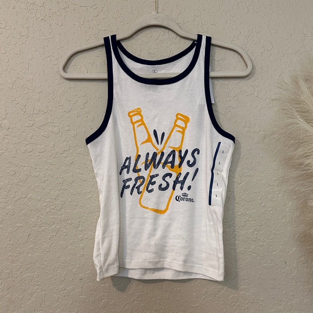 Corona White Tank Top with Yellow and blue Design s